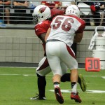 Robert Hughes (left) and Glenn Carson (56) at Arizona Cardinals Training Camp in Glendale Tuesday, August 4, 2015. (Photo: Vince Marotta/Arizona Sports)
