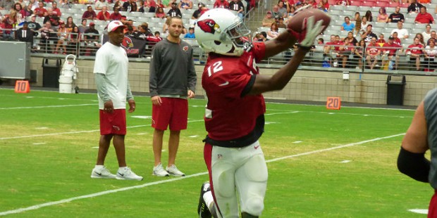 Receiver John Brown makes a catch on the sideline at University of Phoenix Stadium Friday, August 7...