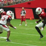 Michael Floyd (15) runs a route against Jerraud Powers at Arizona Cardinals Training Camp in Glendale Tuesday, August 4, 2015. (Photo: Vince Marotta/Arizona Sports)