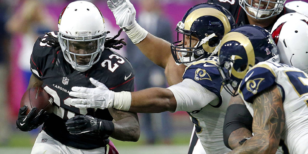 Arizona Cardinals running back Chris Johnson (23) runs against the St. Louis Rams during the first ...