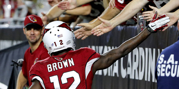 Arizona Cardinals wide receiver John Brown (12) celebrates his touchdown against the San Diego Char...