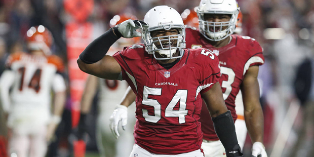 Dwight Freeney celebrates a sack when he was a member of the Cardinals...