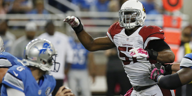 Arizona Cardinals outside linebacker Alex Okafor (57) against Detroit Lions quarterback Dan Orlovsk...