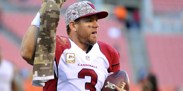 Arizona Cardinals quarterback Carson Palmer celebrates after the Cardinals defeated the Cleveland B...