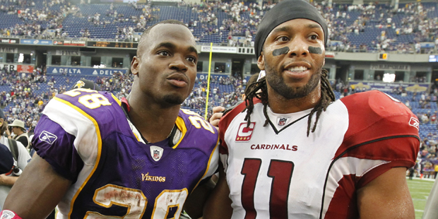 Minnesota Vikings running back Adrian Peterson (28) after the Vikings 34-10 win over the Arizona Ca...