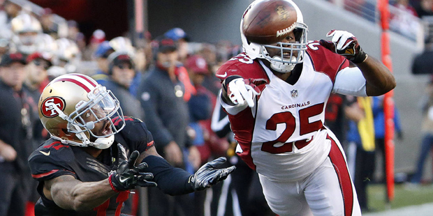 San Francisco 49ers wide receiver Quinton Patton (11) cannot catch a pass in front of Arizona Cardi...