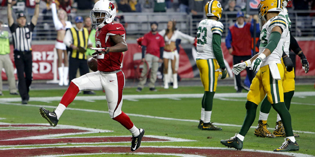 Arizona Cardinals wide receiver John Brown (12) scores a touchdown against the Green Bay Packers du...
