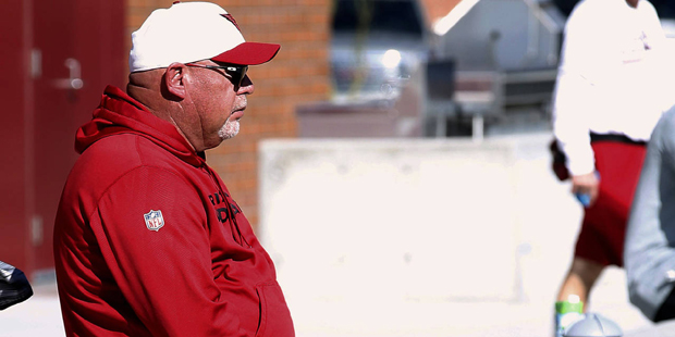 Arizona Cardinals head coach Bruce Arians watches NFL football practice at the NFL football team's ...