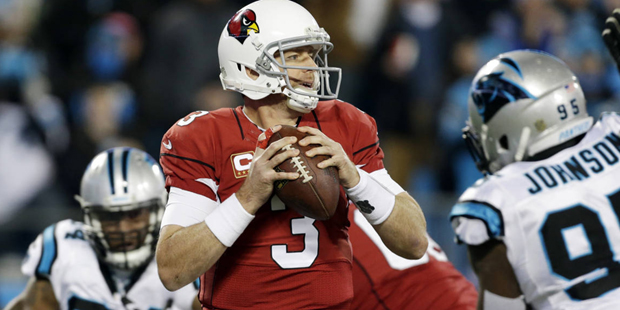 Arizona Cardinals' Carson Palmer drops back during the first half the NFL football NFC Championship...