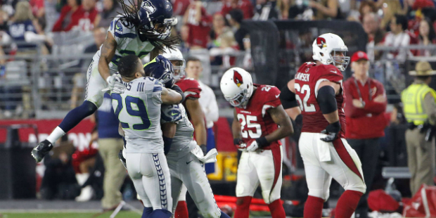 Seattle Seahawks cornerback Richard Sherman (25) and free safety Earl Thomas (29) celebrates with S...