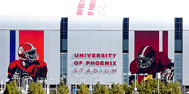 University of Phoenix Stadium is decorated Friday, Jan. 8, 2016, in Glendale, Ariz., for the colleg...