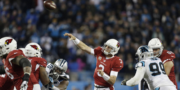 Arizona Cardinals' Carson Palmer throws during the first half the NFL football NFC Championship gam...