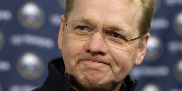 Buffalo Sabres general manager Darcy Regier talks during an NHL hockey news conference in Buffalo, ...