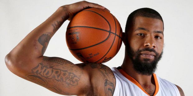 This is a Sept. 28, 2015, file photo showing Phoenix Suns' Markieff Morris posing for a photograph ...