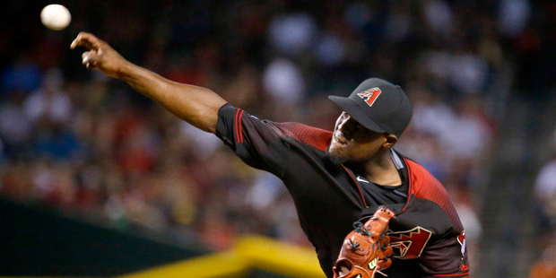 Arizona Diamondbacks starting pitcher Rubby De La Rosa throws against the Pittsburgh Pirates during...