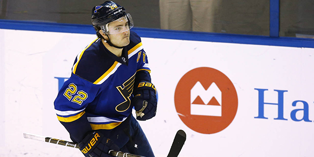 St. Louis Blues’ Kevin Shattenkirk reacts after scoring the game-winning goal during a shootout i...