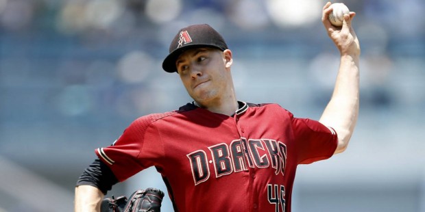 Arizona Diamondbacks starting pitcher Patrick Corbin throws to the plate against the Los Angeles Do...