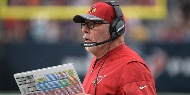 Arizona Cardinals head coach Bruce Arians watches during the first half of an NFL preseason footbal...