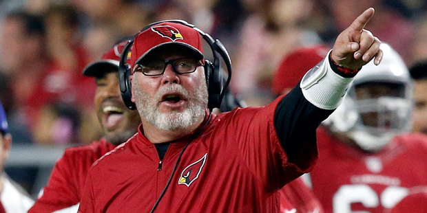 Arizona Cardinals head coach Bruce Arians yells during the first half of an NFL preseason football ...