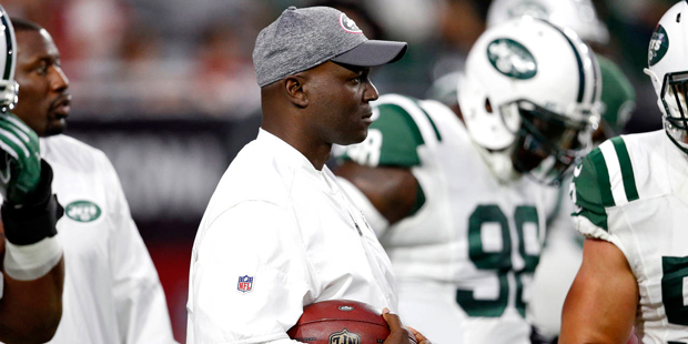 New York Jets head coach Todd Bowles watches his team prior to an NFL football game against the Ari...