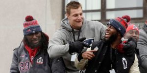 Rob Gronkowski is partying for the people at the Patriots' Super Bowl parade