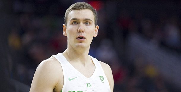 Oregon guard Casey Benson looks on during a game against Arizona State on Thursday, March 9, 2017 a...