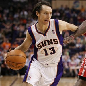 Phoenix Suns guard Steve Nash (13) drives against the Houston Rockets during the second half of an NBA basketball game on Thursday, Feb. 9, 2012, in Phoenix. The Rockets won 96-89. (AP Photo/Matt York)