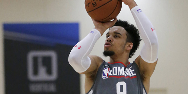 Dillon Brooks, from Oregon, shoots during the NBA draft basketball combine Thursday, May 11, 2017, ...