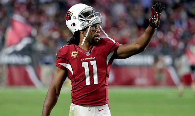 Arizona Cardinals wide receiver Larry Fitzgerald (11) waves during the second half of an NFL footba...