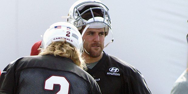 Cardinals QB Trevor Knight looks on during an OTA practice May 16. (Photo by Adam Green/Arizona Spo...
