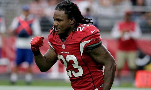 Arizona Cardinals running back Chris Johnson (23) celebrates his touchdown against the Tampa Bay Bu...