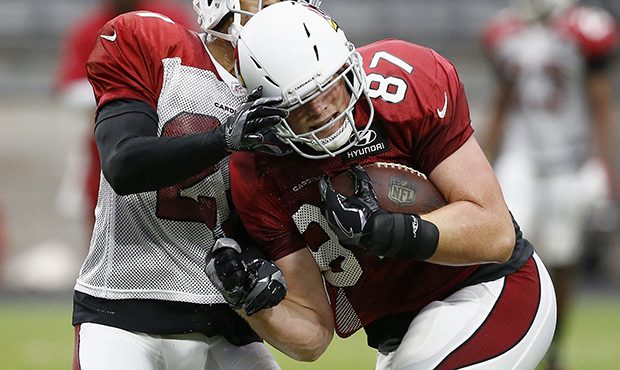 Arizona Cardinals tight end Troy Niklas (87) makes a catch in front of a defender during an NFL foo...