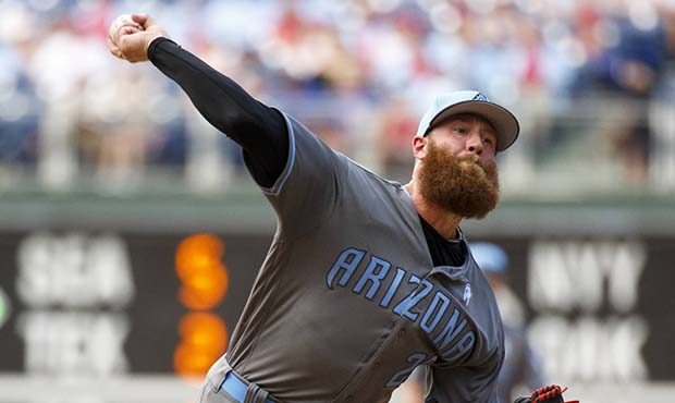 Arizona Diamondbacks relief pitcher Archie Bradley throws during the ninth inning of a baseball gam...