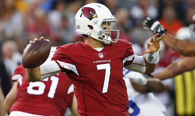 Arizona Cardinals quarterback Blaine Gabbert (7) throws against the Dallas Cowboys during the first...