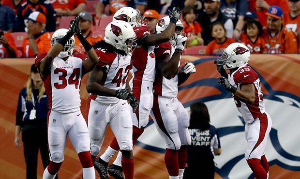 From left; Arizona Cardinals free safety Harlan Miller (34), linebacker Cap Capi (42), free safety ...