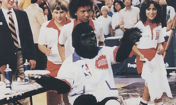 A young Ronnie Williams pushing Rojas, as the gorilla, in a wheelchair. Even injured, Rojas was det...