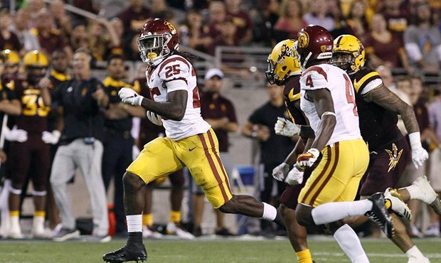 Southern California running back Ronald Jones II (25) runs past Arizona State defensive back Chad A...