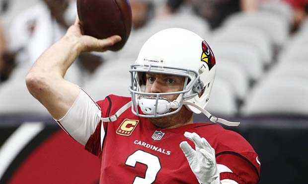 Arizona Cardinals quarterback Carson Palmer (3) warms up prior to an NFL football game against the ...