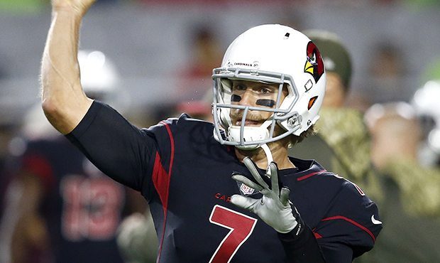Arizona Cardinals quarterback Blaine Gabbert (7) warms up prior to an NFL football game against the...