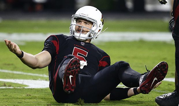 Arizona Cardinals quarterback Drew Stanton (5) look for a roughing call against the Seattle Seahawk...
