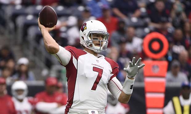 Arizona Cardinals quarterback Blaine Gabbert (7) throws against the Houston Texans during the first...