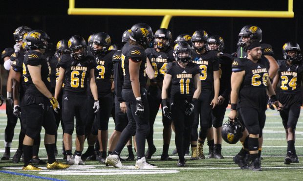 Saguaro football team gets ready to play Higley High School in the 4A state semi-final at Chapparal...