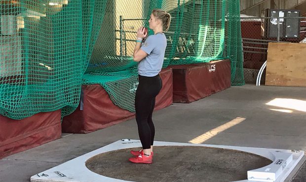 ASU Track & Field redshirt senior Maggie Ewen prepares to practice her shot put throw. Ewen is ...