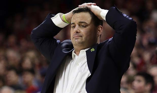 Arizona head coach Sean Miller in the first half during an NCAA college basketball game against Uta...
