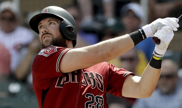Arizona Diamondbacks' Steven Souza Jr. bats against the Cincinnati Reds during a spring baseball ga...