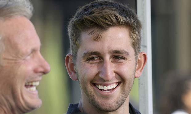 UCLA quarterback Josh Rosen, right, is interviewed by NFL Network reporter Mike Mayock following UC...