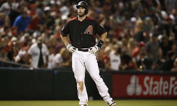 Arizona Diamondbacks' Paul Goldschmidt stands at third base after connecting for a run-scoring trip...