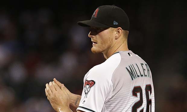 Arizona Diamondbacks starting pitcher Shelby Miller throws in the first inning during a baseball ga...