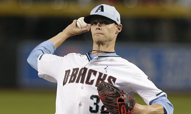 Arizona Diamondbacks pitcher Clay Buchholz throws in the first inning during a baseball game agains...