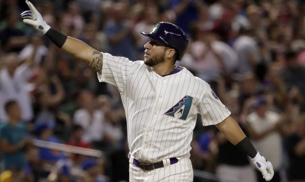 Arizona Diamondbacks' David Peralta celebrates his solo home run against the New York Mets during t...